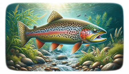 Rainbow trout in the sea. Vector illustration. Underwater world.の写真素材