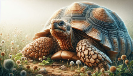3d rendering of a giant tortoise in the meadow.の写真素材