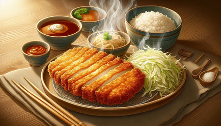 fried fish and rice on a plate with chopsticksの写真素材