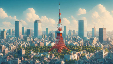 Tokyo Tower in Tokyo, Japan. This is a 3d render illustrationの写真素材
