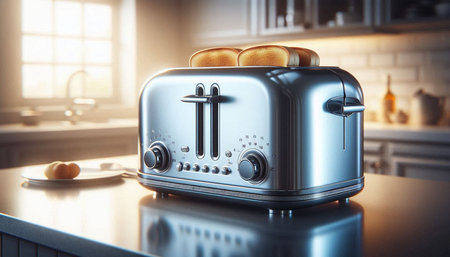 Modern toaster on a kitchen countertop. 3d rendering.