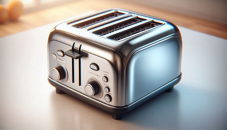 Modern toaster on the kitchen table, close-up view.