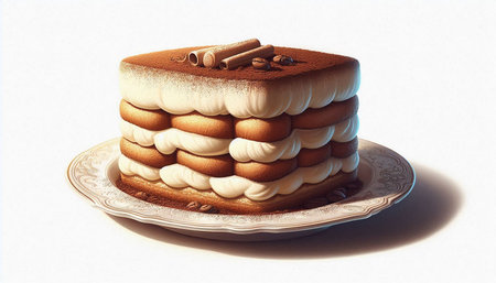 Tiramisu cake on a white background. 3d rendering