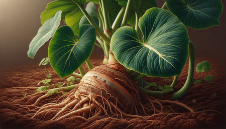Giant taro root with green leaves. 3D renderingの写真素材
