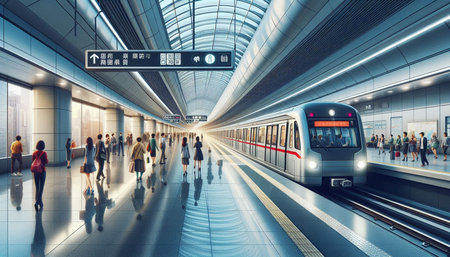 Subway station in Shanghai, China. 3D rendered Illustration.