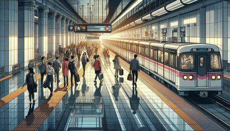 Train and people in the subway station. 3d render illustration.の写真素材