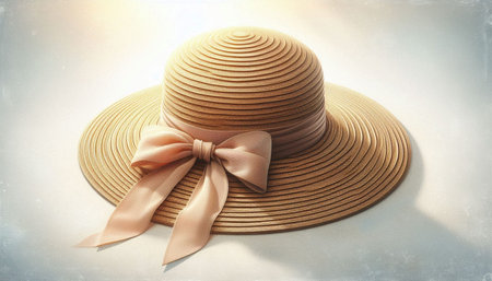 Straw hat with a bow on a light background. 3d rendering
