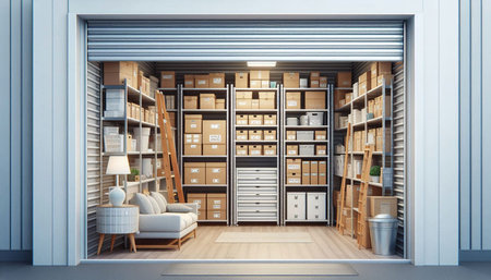 Interior of a modern office with bookcase and shelves. 3D rendering