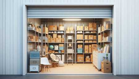 Interior of a modern office with boxes and furniture. 3d rendering