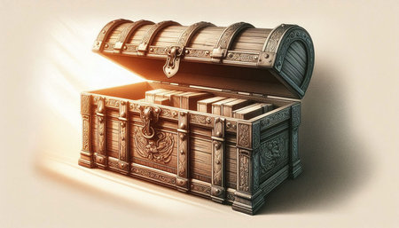 Treasure chest in the light of the sun. 3d illustration