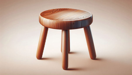 Wooden stool on beige background. 3d render illustration.