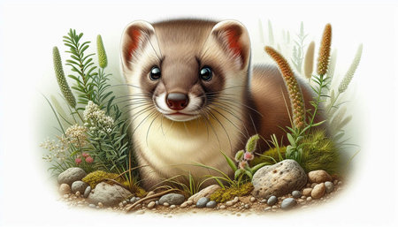 Cute ferret in a natural environment. 3D illustration.の写真素材