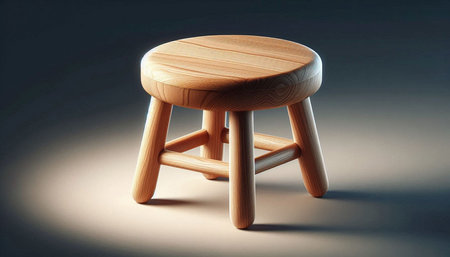 Wooden stool on a dark background. 3d render illustration.の写真素材