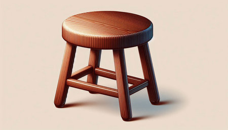 Wooden stool on a light background. 3D rendering of a wooden stool