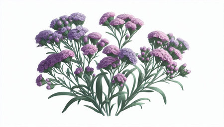 Illustration of a bouquet of purple flowers on a white background