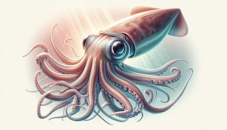 Octopus in the ocean. 3D illustration. Toned.