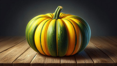 Pumpkin on the wooden table. 3d render illustration.の写真素材