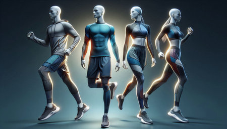 Running people, 3D rendering of human man and woman running togetherの写真素材