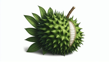 Green durian fruit isolated on white background. 3d illustration.