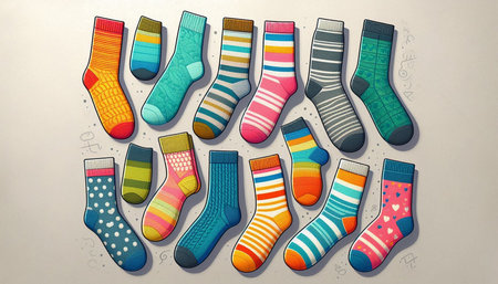 Colorful socks on white background. Vector illustration of different socks.