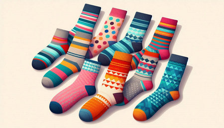 Pair of colorful socks on a light background. Vector illustration.