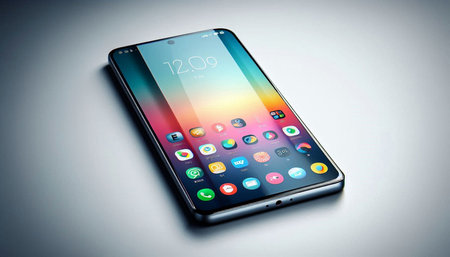 Modern mobile phone with colorful apps on the screen. 3d rendering