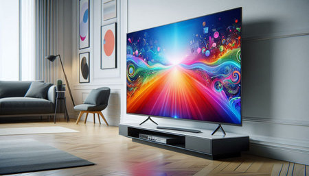 Modern TV on the wall in the living room. 3d renderingの写真素材