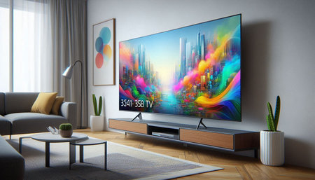 Modern interior living room with a TV on the wall. 3d rendering.の写真素材