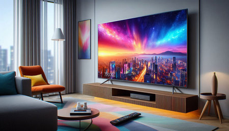 Modern interior of living room with TV on wall. 3d render