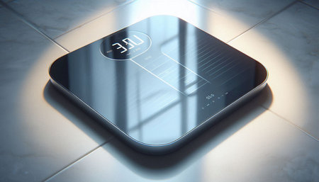 Highly rendering of a fitness scale in a room with light effects
