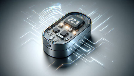 3d rendering of a smart watch with electronic circuit on the screen
