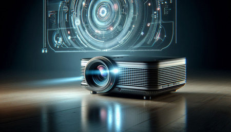 Projector on a dark background. 3d rendering toned image