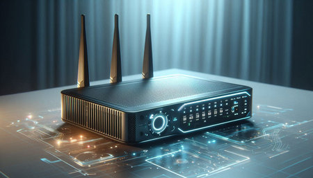 Digital illustration of a wireless router in digital background. 3d rendering