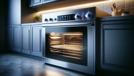 Modern electric oven in the kitchen. 3d rendering. toned image