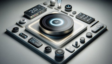 Futuristic control panel with buttons and buttons. 3d rendering