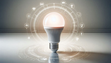 Glowing light bulb on grey background with media icons. 3D rendering