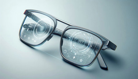 Glasses with transparent lenses on a gray background. 3d rendering