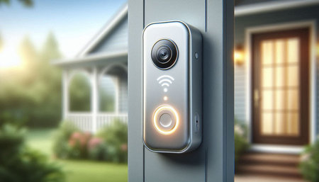 Digital composite of Home security camera in front of house 3d render