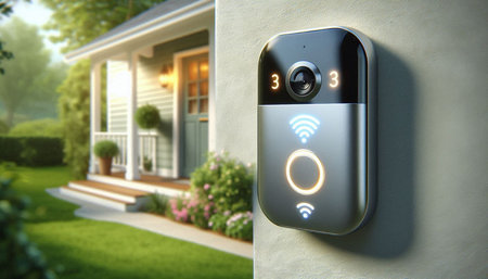 Smart home security system on the wall of a house. 3d rendering