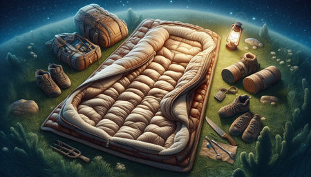 Sleeping bag on the background of the planet. 3D rendering