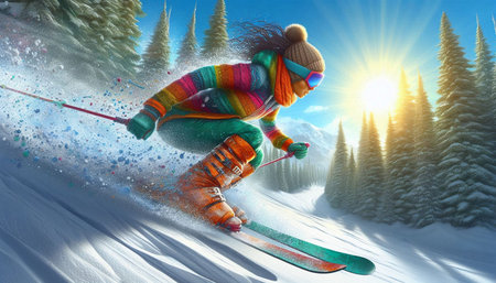 snowboarder running downhill in the mountains. 3d illustrationの写真素材