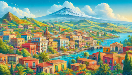 Panoramic view of the city of Yamanashi, Japanの写真素材