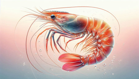 Shrimp in water. 3D illustration of a fresh shrimp.