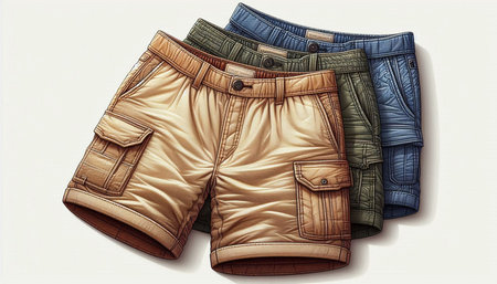 Vector illustration of a pair of men's jeans shorts with pockets.