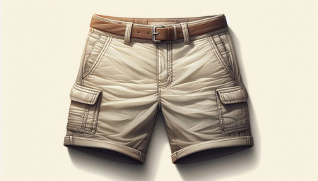 Beige men's shorts on a white background. Close-up.