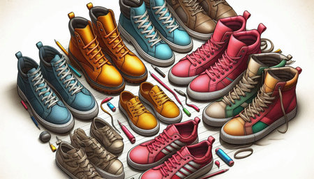 Sneakers of different colors on a white background. 3d illustration