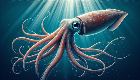 Octopus in the deep blue sea. 3D illustration. Underwater world.