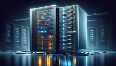 Server racks in data center. 3d rendering, 3d illustration.