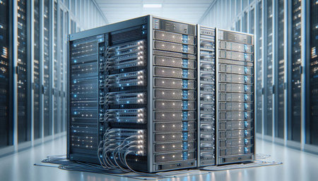 hardware in internet data center room 3d rendering image .