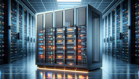 Network servers in data room Domestic Room. 3d rendering. Computer digital image.